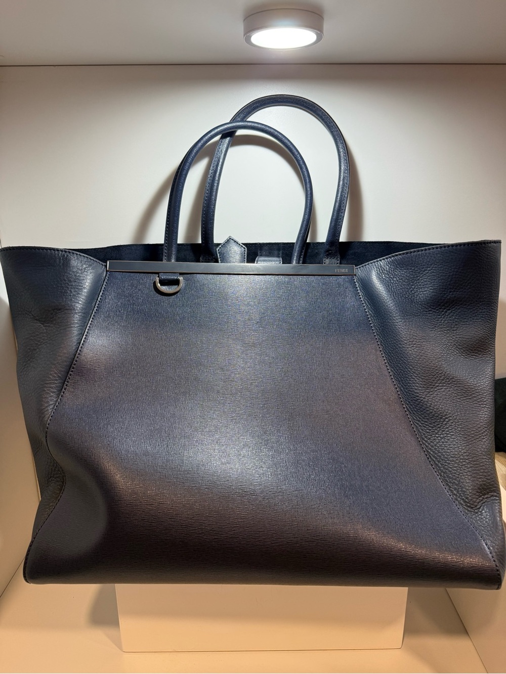 Fendi Navy Blue Grained Leather Tote